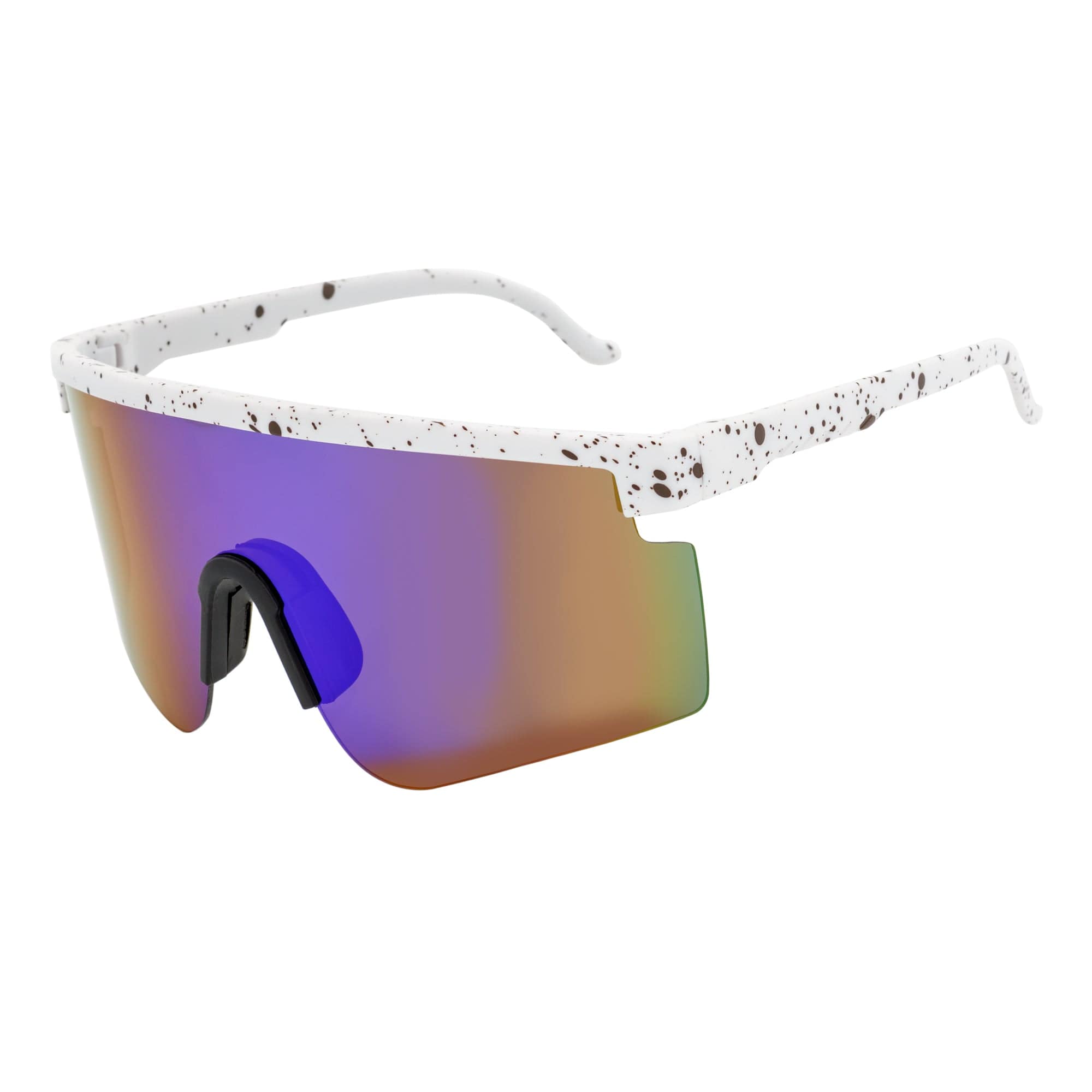 MONOLITH - X - Large Rimless Sports Shield Sunglasses White Black - Speckled Blue Mirror - MorspecsM1011 - 2