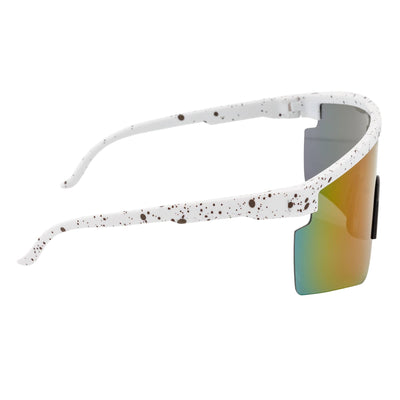 MONOLITH - X - Large Rimless Sports Shield Sunglasses White - Blue Mirror