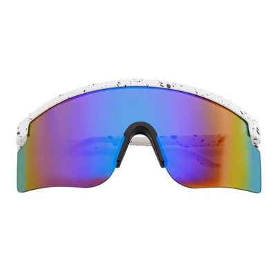 MONOLITH - X - Large Rimless Sports Shield Sunglasses White - Blue Mirror
