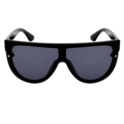 MONOS - Oversize Flat Top Rimless Shield Sunglasses Black Smoke
