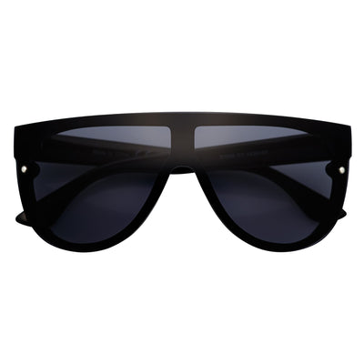 MONOS - Oversize Flat Top Rimless Shield Sunglasses Black Smoke