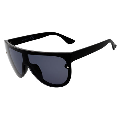 MONOS - Oversize Flat Top Rimless Shield Sunglasses Black Smoke
