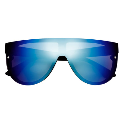 MONOS - Oversize Flat Top Rimless Shield Sunglasses Clear Silver-Mirror