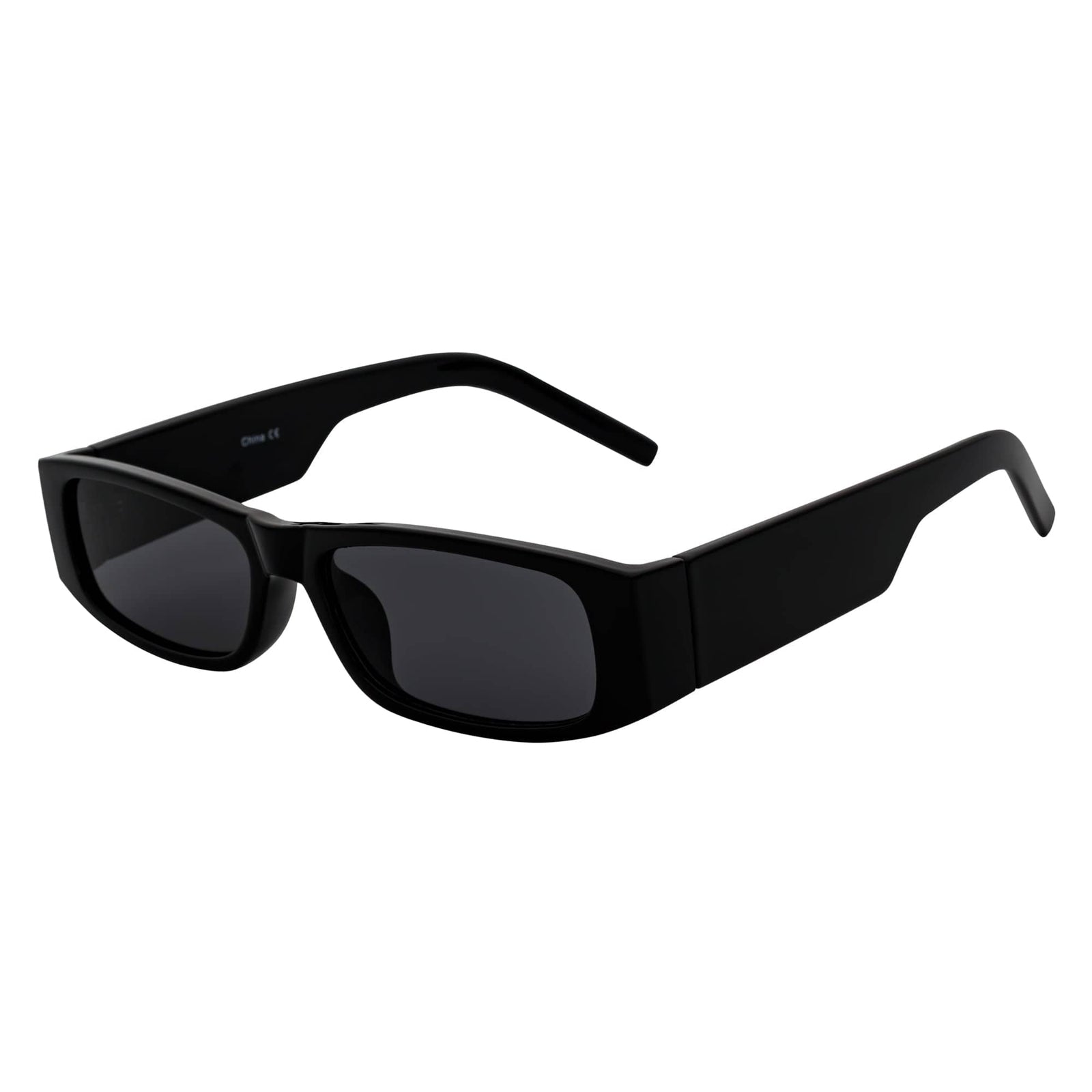 MONTERREY - Thick Frame 90s Style Small Rectangle Sunglasses Black Smoke