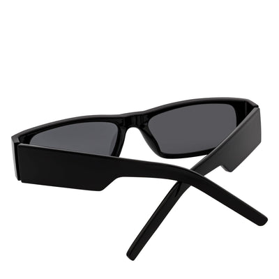 MONTERREY - Thick Frame 90s Style Small Rectangle Sunglasses Black Smoke