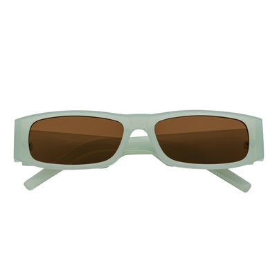 MONTERREY - Thick Frame 90s Style Small Rectangle Sunglasses Clear Mint Brown