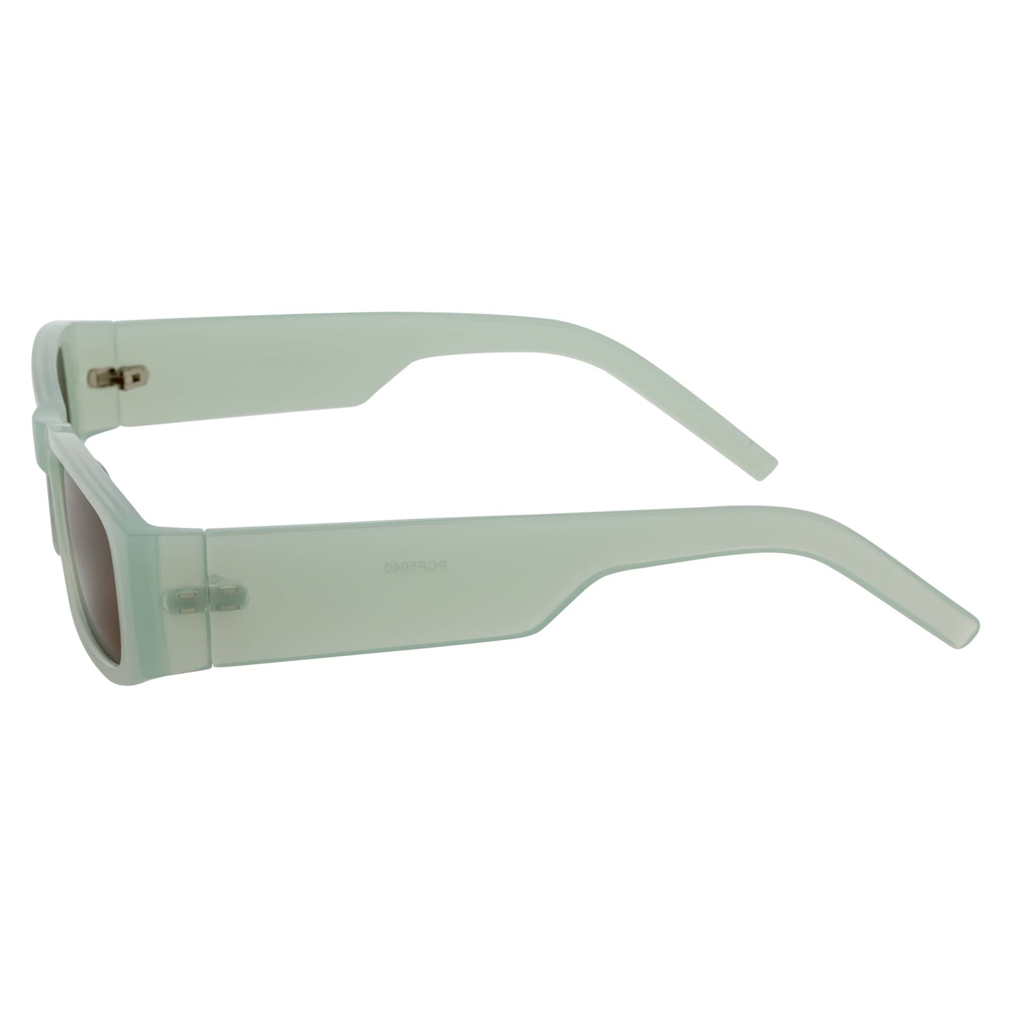 MONTERREY - Thick Frame 90s Style Small Rectangle Sunglasses Clear Mint Brown