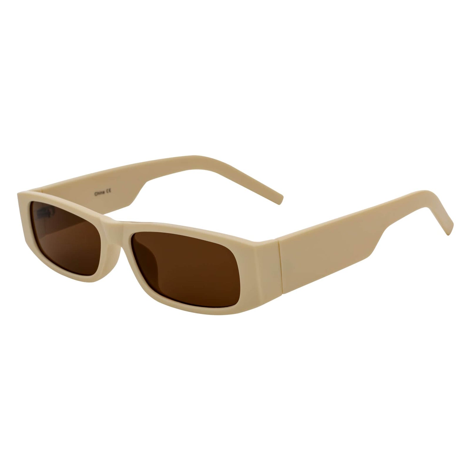 MONTERREY - Thick Frame 90s Style Small Rectangle Sunglasses Cream Brown Lens