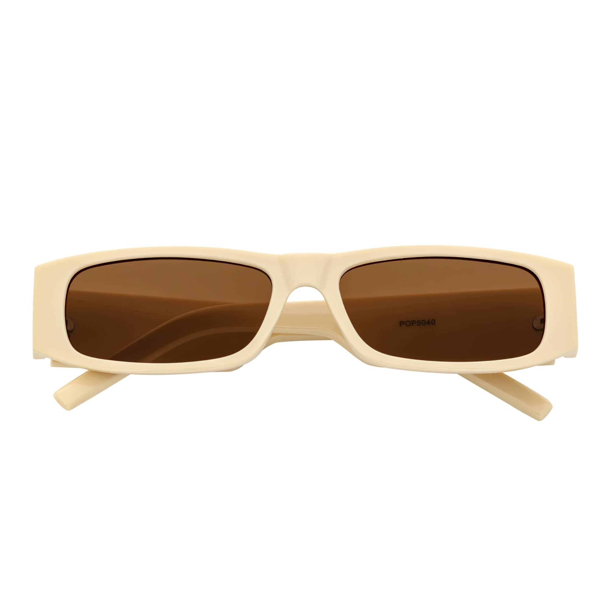 MONTERREY - Thick Frame 90s Style Small Rectangle Sunglasses Cream Brown Lens