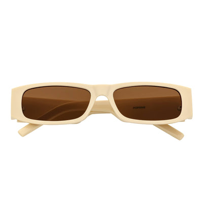MONTERREY - Thick Frame 90s Style Small Rectangle Sunglasses Cream Brown Lens