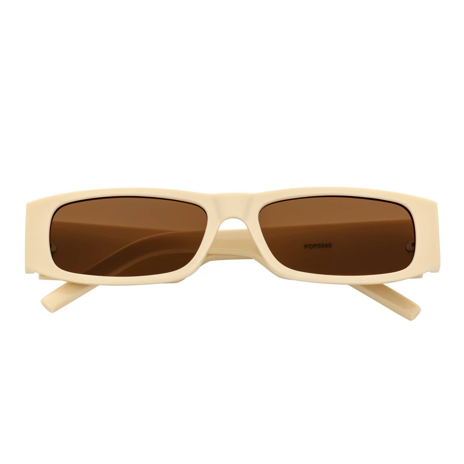 MONTERREY - Thick Frame 90s Style Small Rectangle Sunglasses Cream Brown Lens