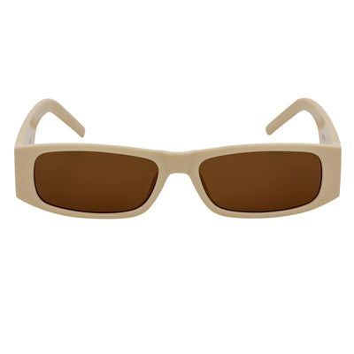 MONTERREY - Thick Frame 90s Style Small Rectangle Sunglasses Cream Brown Lens
