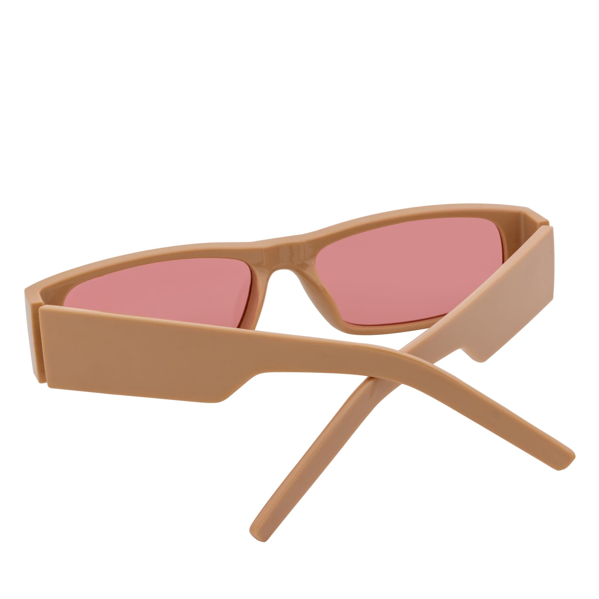 MONTERREY - Thick Frame 90s Style Small Rectangle Sunglasses Tan Pink Lens
