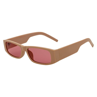 MONTERREY - Thick Frame 90s Style Small Rectangle Sunglasses Tan Pink Lens
