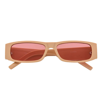 MONTERREY - Thick Frame 90s Style Small Rectangle Sunglasses Tan Pink Lens - MorspecsM1101-5