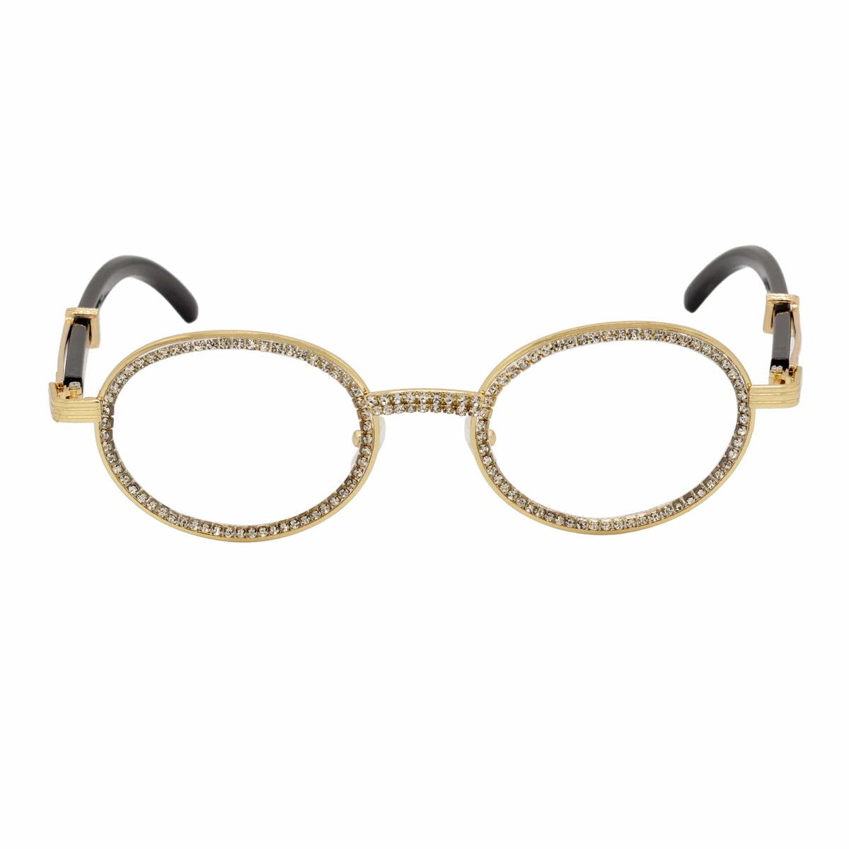 BLING ONE - Rhinestone Retro 90s Metal Round Oval Glasses Gold Clear Lens