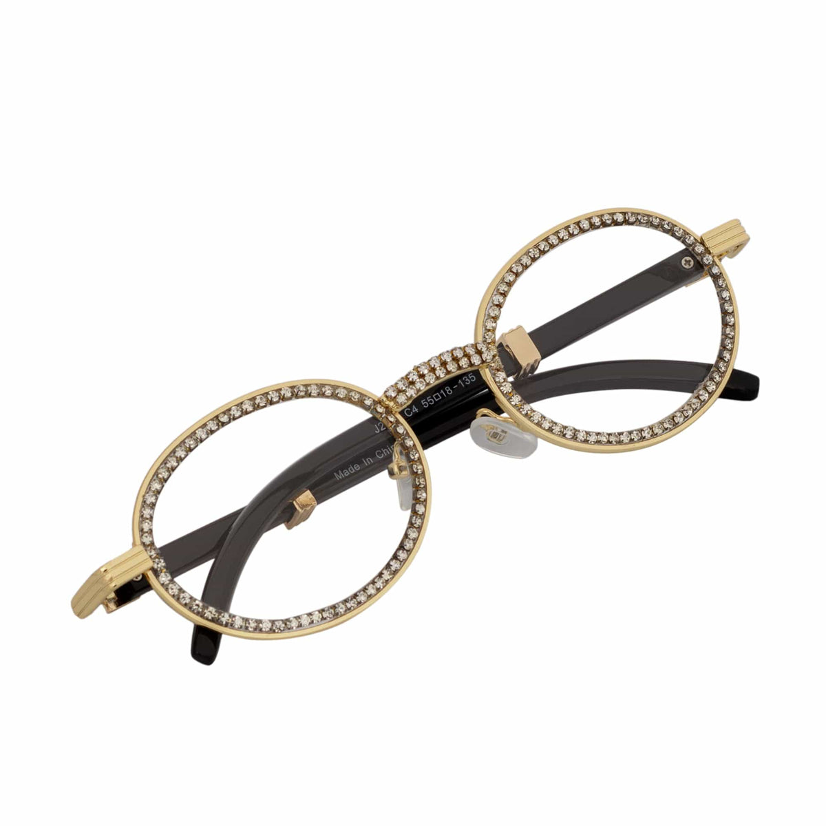 BLING ONE - Rhinestone Retro 90s Metal Round Oval Glasses Gold Clear Lens