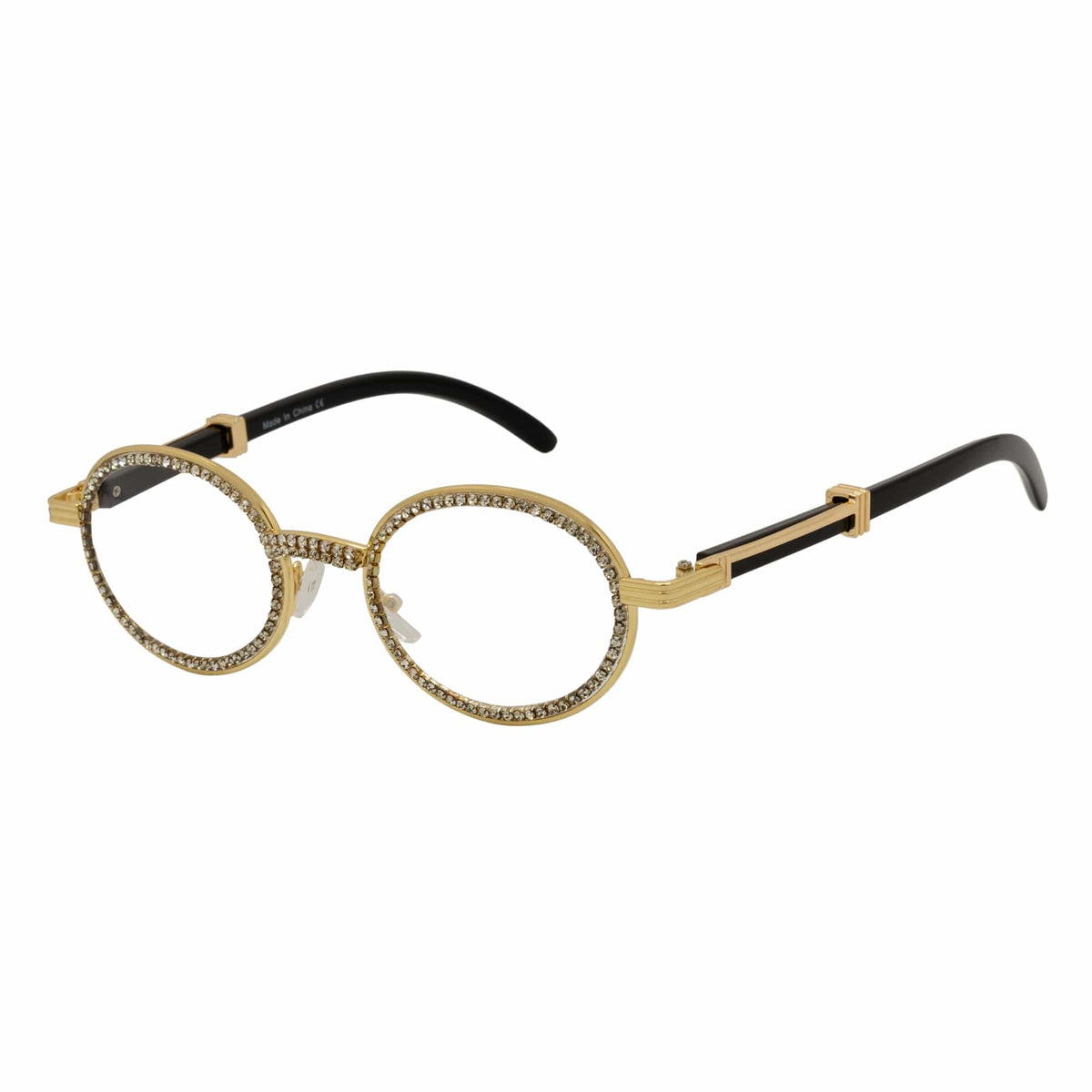 BLING ONE - Rhinestone Retro 90s Metal Round Oval Glasses Gold Clear Lens - MorspecsM1031-4