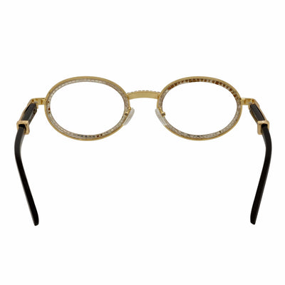 BLING ONE - Rhinestone Retro 90s Metal Round Oval Glasses Gold Clear Lens