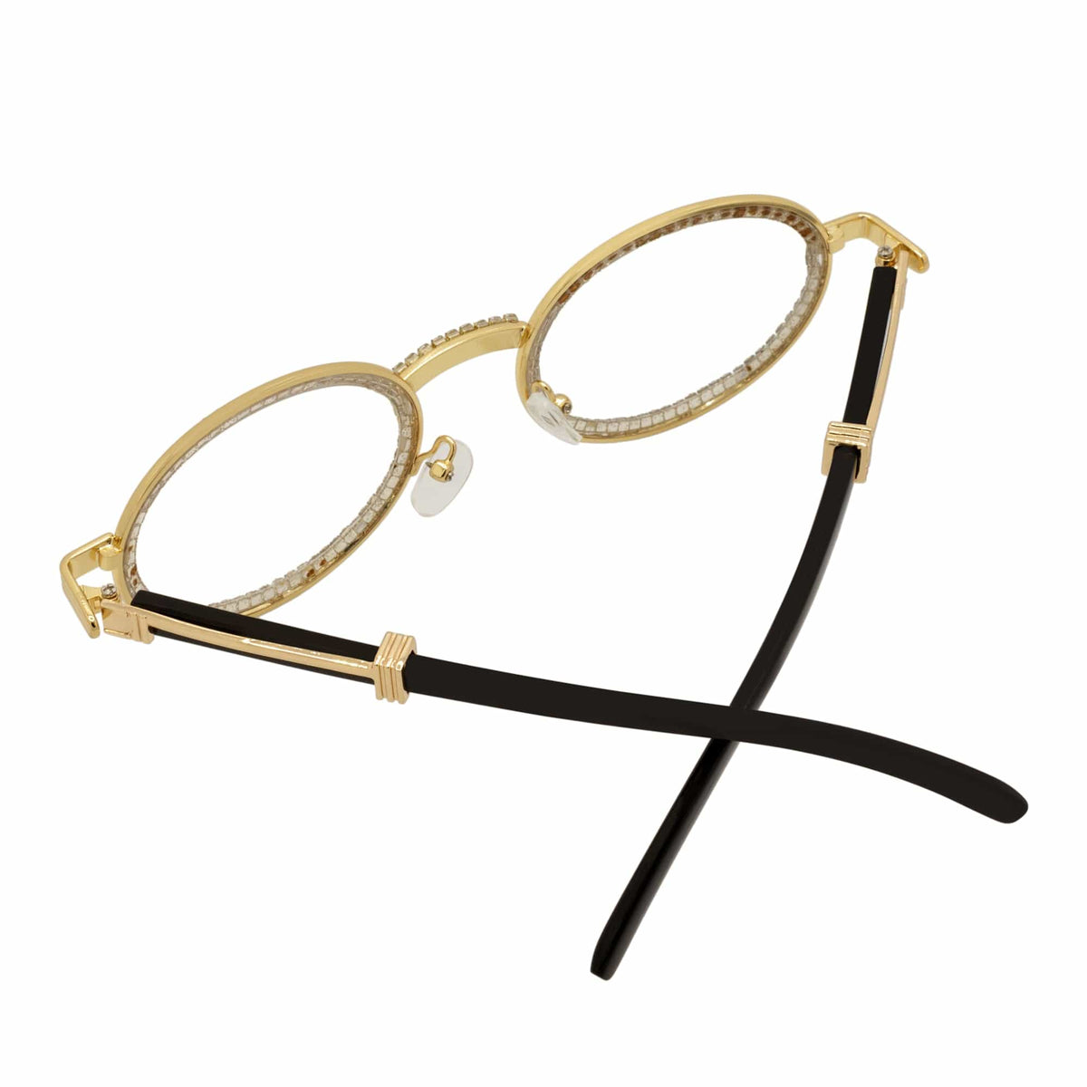 BLING ONE - Rhinestone Retro 90s Metal Round Oval Glasses Gold Clear Lens