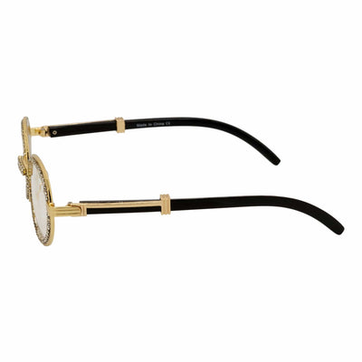 BLING ONE - Rhinestone Retro 90s Metal Round Oval Glasses Gold Clear Lens