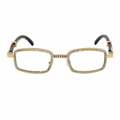 BLING TWO - Rhinestone Retro 90s Metal Rectangle Glasses Gold Clear Lens