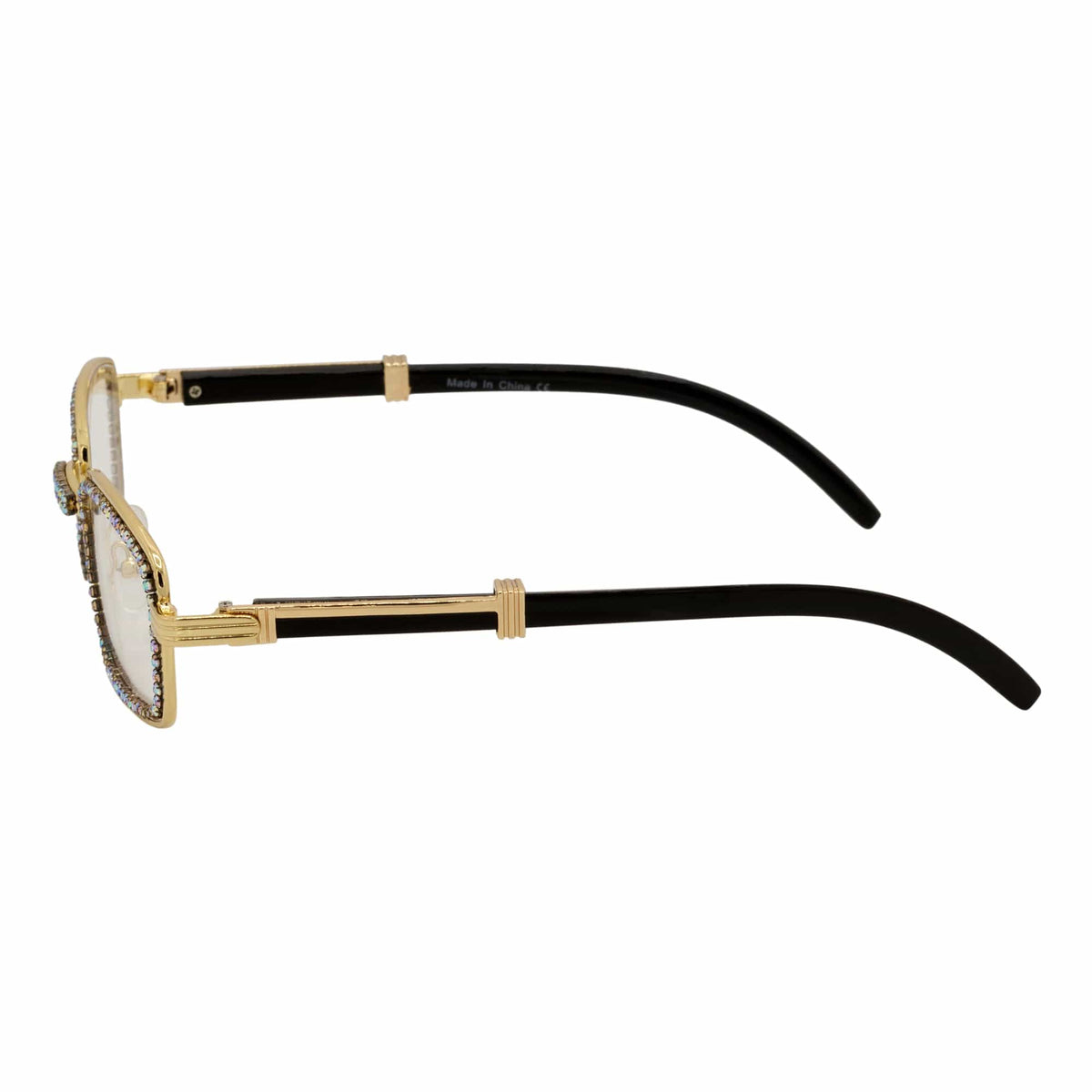 BLING TWO - Rhinestone Retro 90s Metal Rectangle Glasses Gold Clear Lens