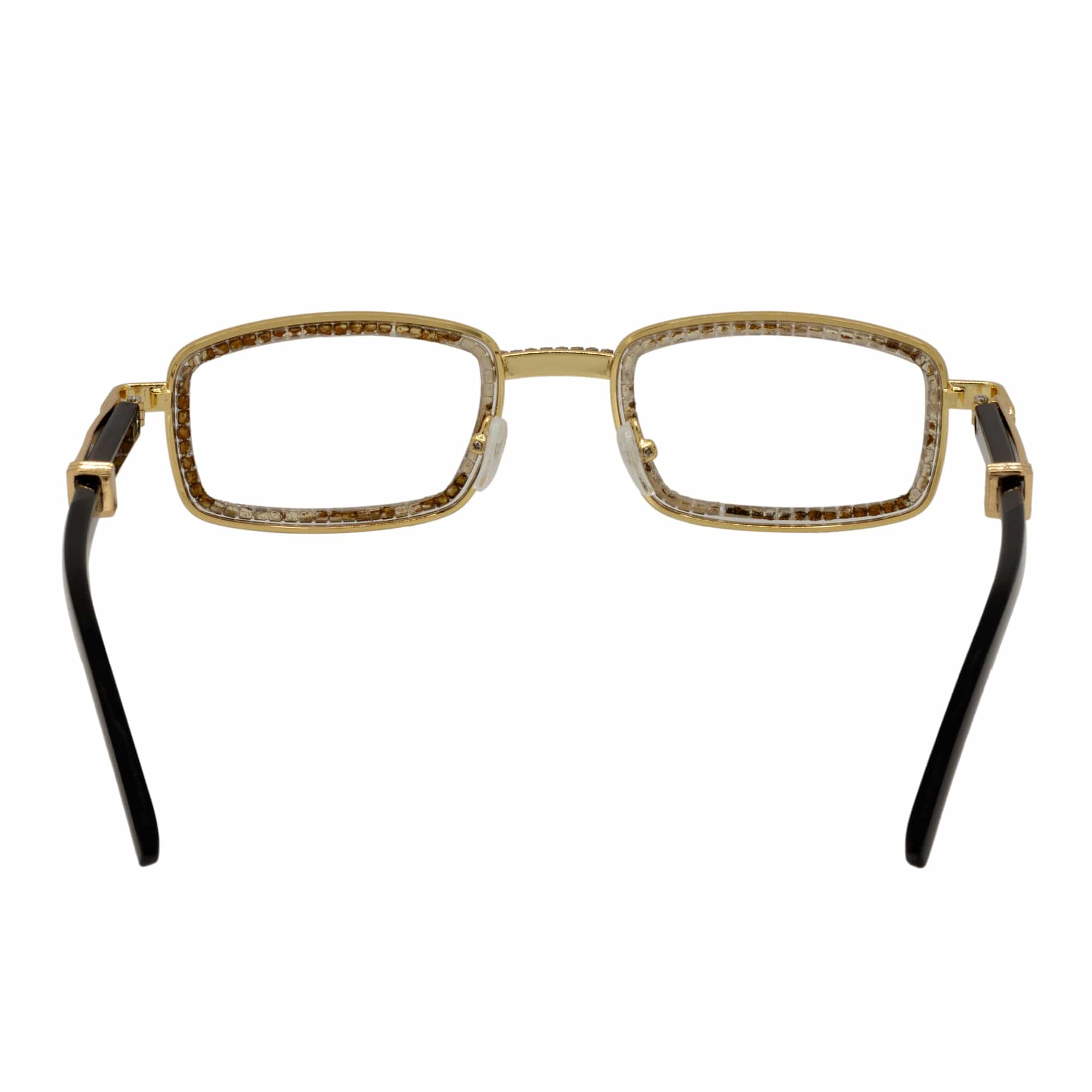 BLING TWO - Rhinestone Retro 90s Metal Rectangle Glasses Gold Clear Lens