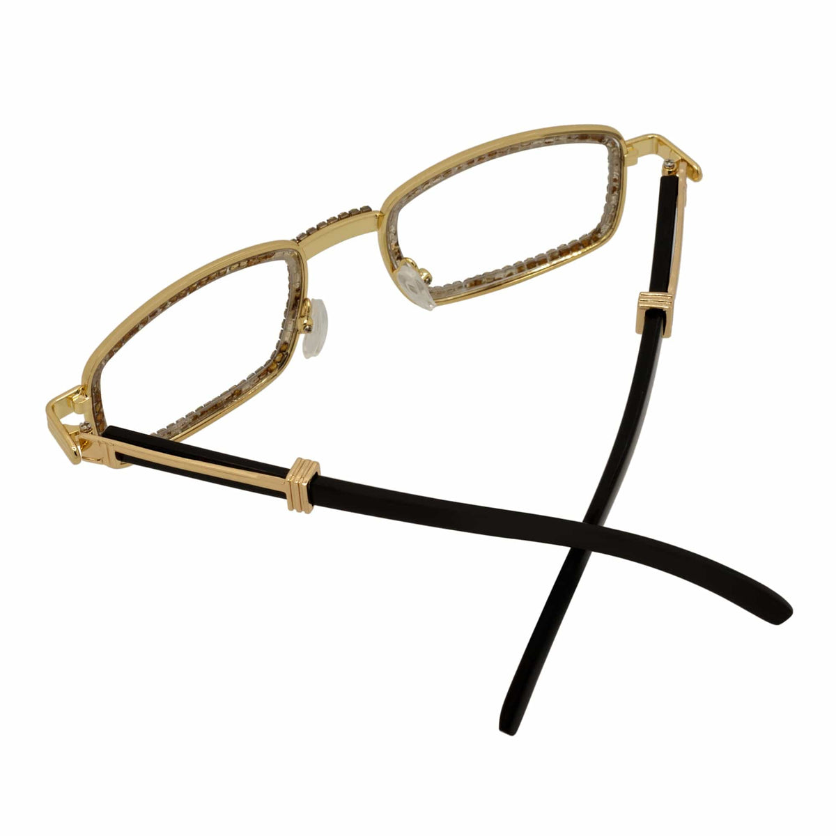 BLING TWO - Rhinestone Retro 90s Metal Rectangle Glasses Gold Clear Lens