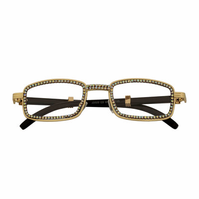 BLING TWO - Rhinestone Retro 90s Metal Rectangle Glasses Gold Clear Lens
