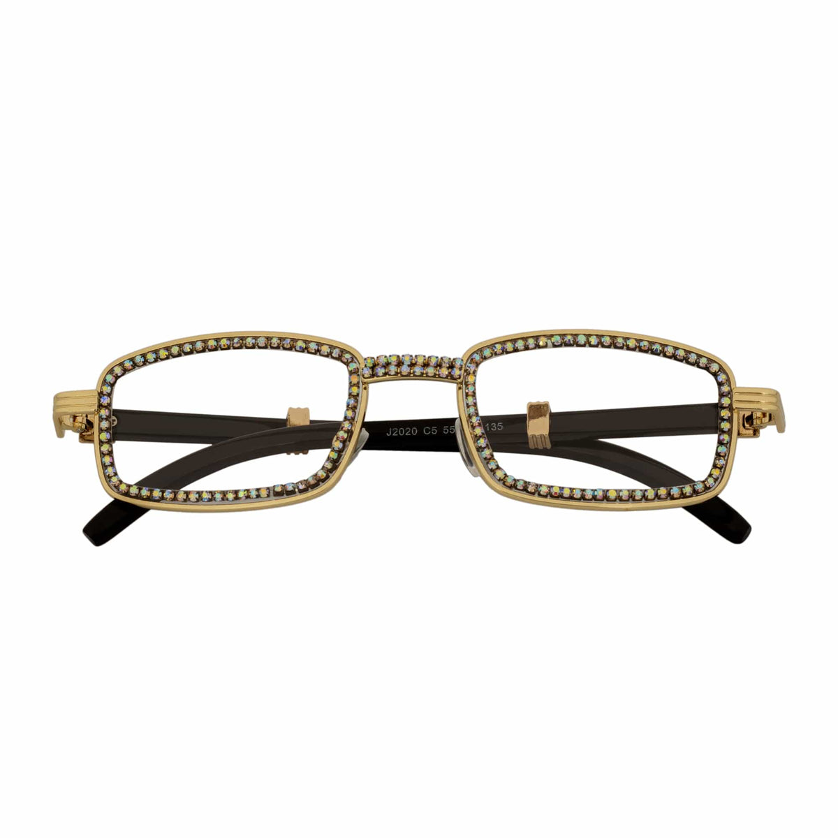 BLING TWO - Rhinestone Retro 90s Metal Rectangle Glasses Gold Clear Lens