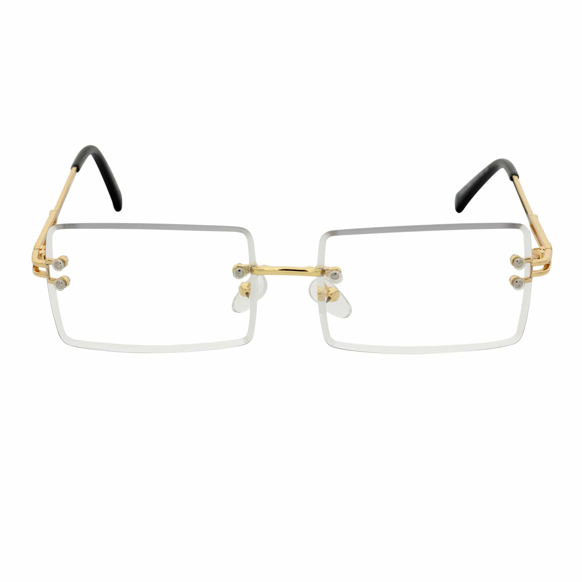 PREMIERE - Luxury 90s Small Metal Rimless Rectangle Glasses Gold Clear Lens
