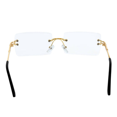 PREMIERE - Luxury 90s Small Metal Rimless Rectangle Glasses Gold Clear Lens