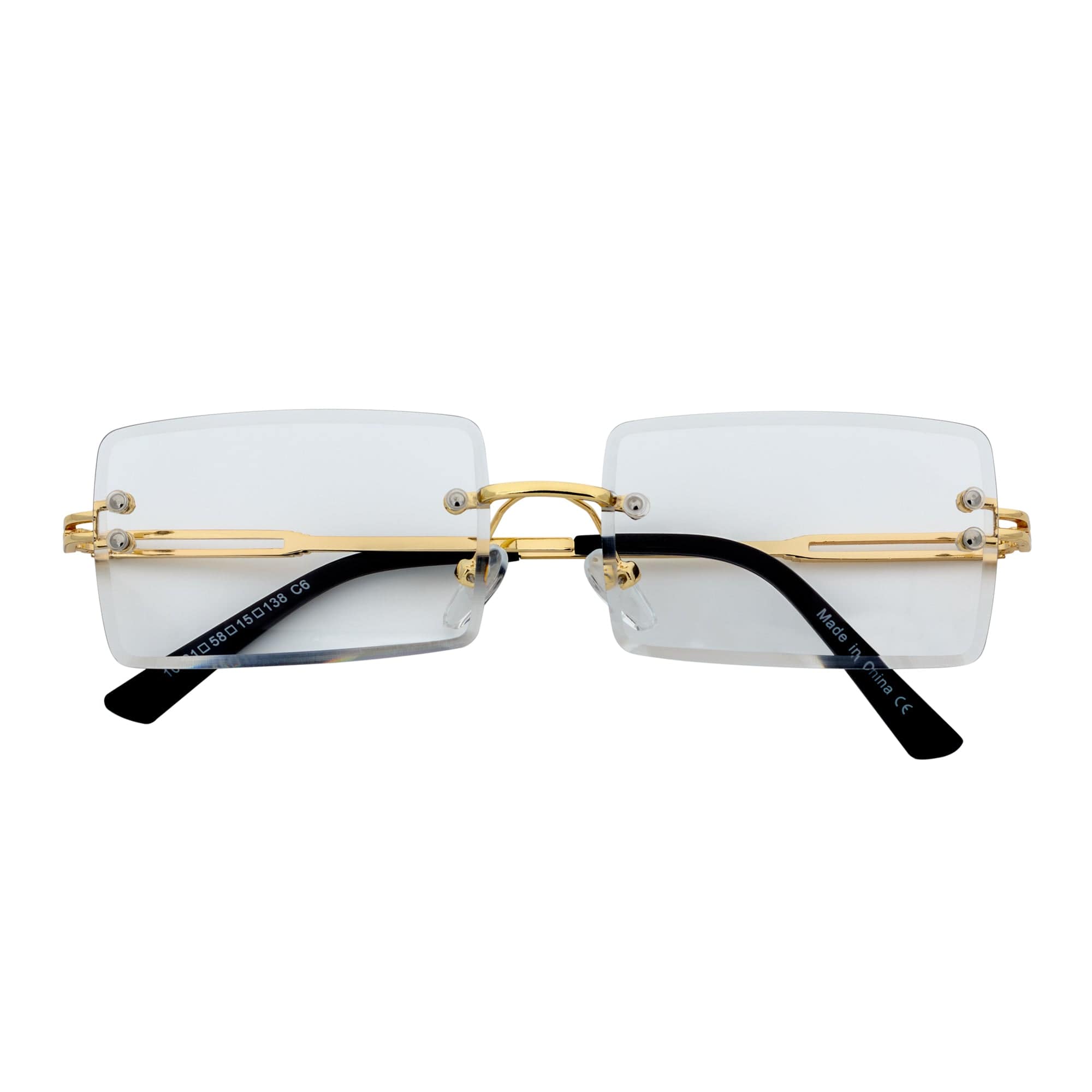 Morspecs Glasses PREMIERE - Luxury 90s Small Metal Rimless Rectangle Glasses Gold Clear Blue Light Lens