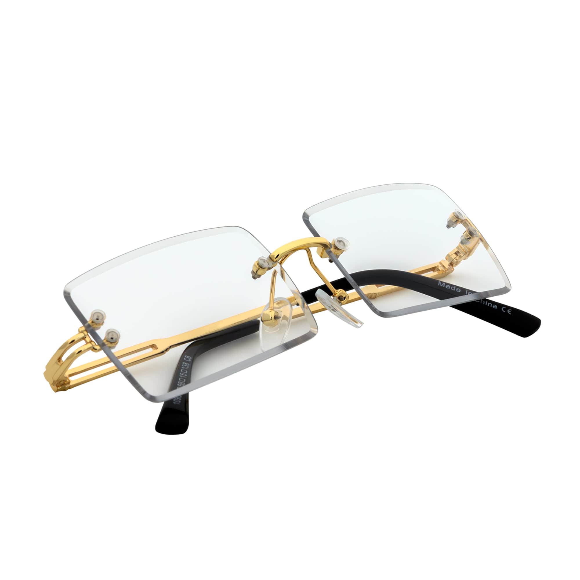 PREMIERE - Luxury 90s Small Metal Rimless Rectangle Glasses Gold Clear Lens