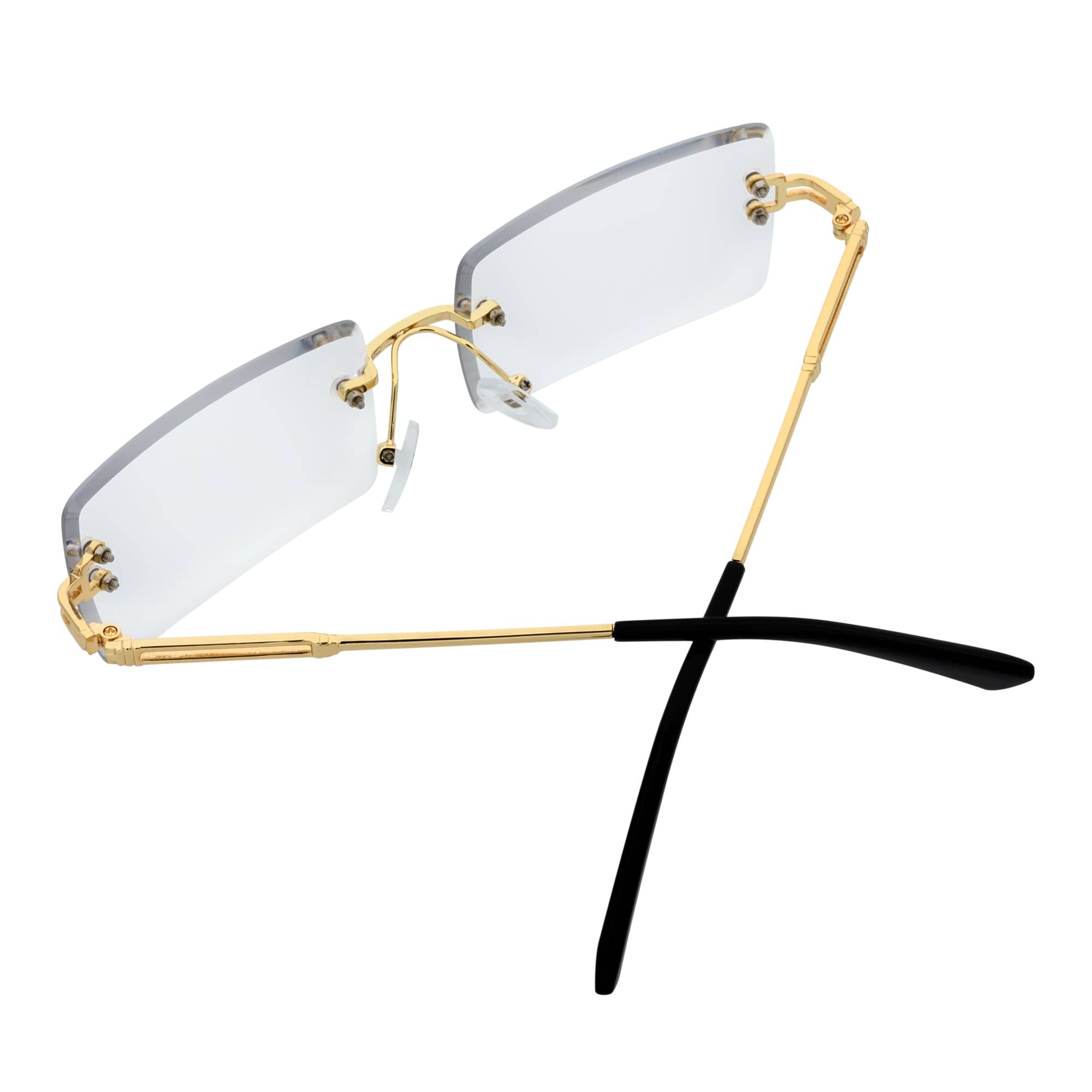 PREMIERE - Luxury 90s Small Metal Rimless Rectangle Glasses Gold Clear Lens