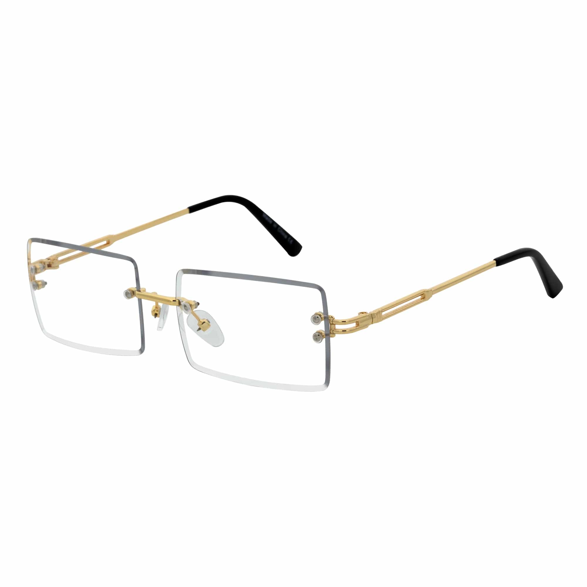 Morspecs Glasses PREMIERE - Luxury 90s Small Metal Rimless Rectangle Glasses Gold Clear Blue Light Lens
