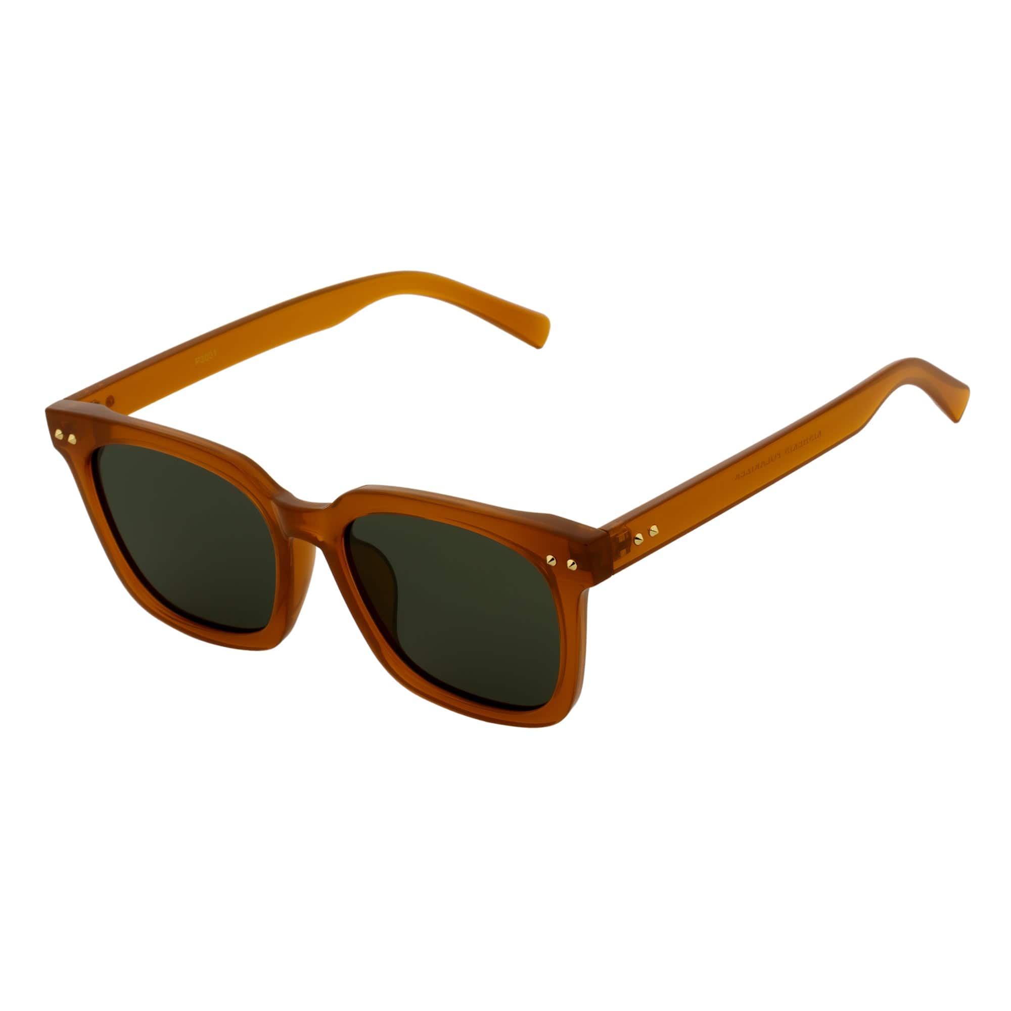 BELMONT - Polarized Classic Retro Horn Rimmed Jelly Brown Green Tint