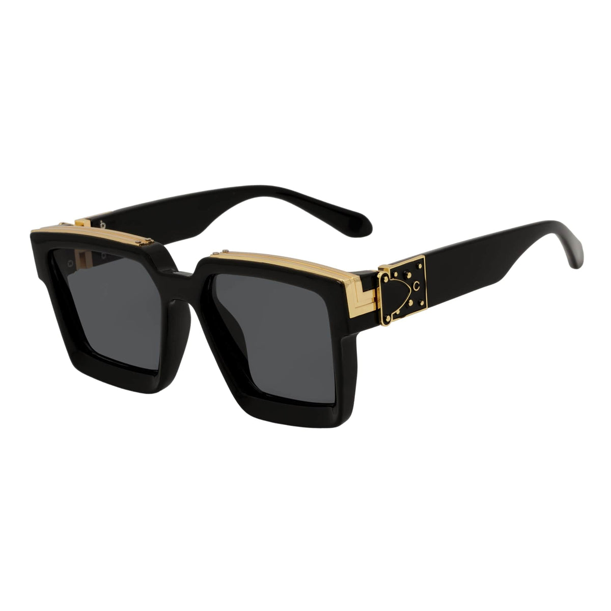 BILLIONAIRE - Large Square High Fashion Square Sunglasses Gloss Black - Gold Smoke Tint