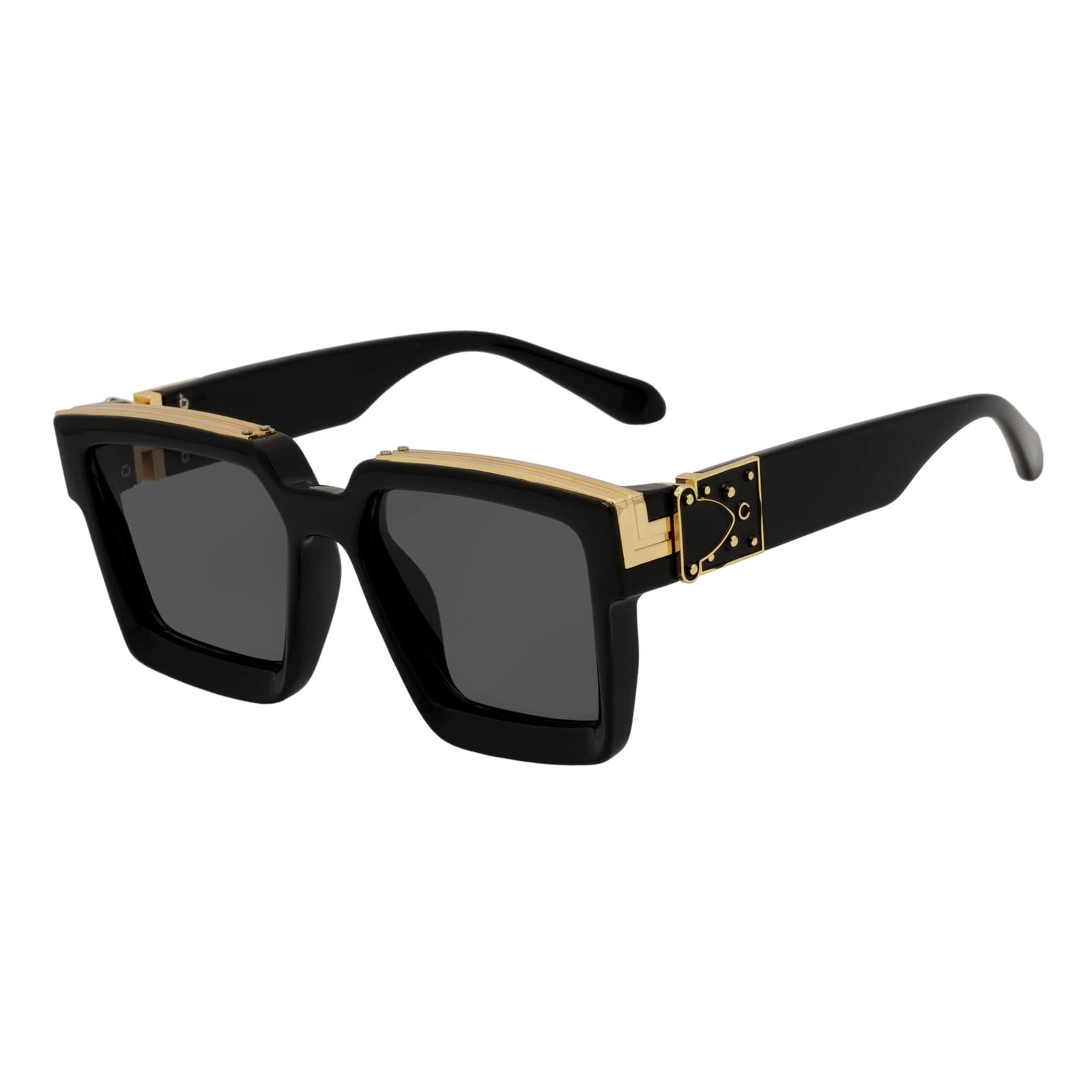 BILLIONAIRE - Large Square High Fashion Square Sunglasses Gloss Black - Gold Smoke Tint