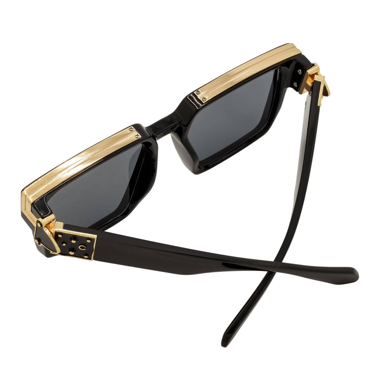 BILLIONAIRE - Large Square High Fashion Square Sunglasses Gloss Black - Gold Smoke Tint