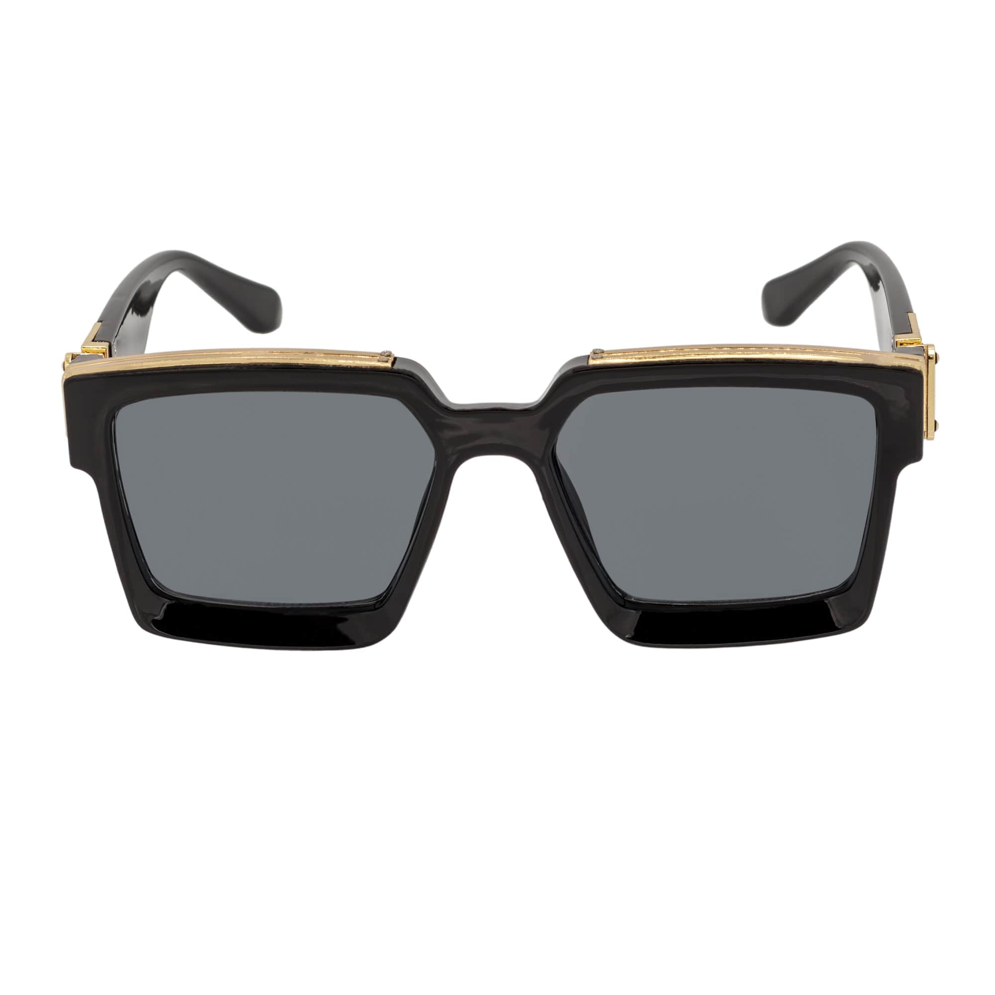 BILLIONAIRE - Large Square High Fashion Square Sunglasses Gloss Black - Gold Smoke Tint