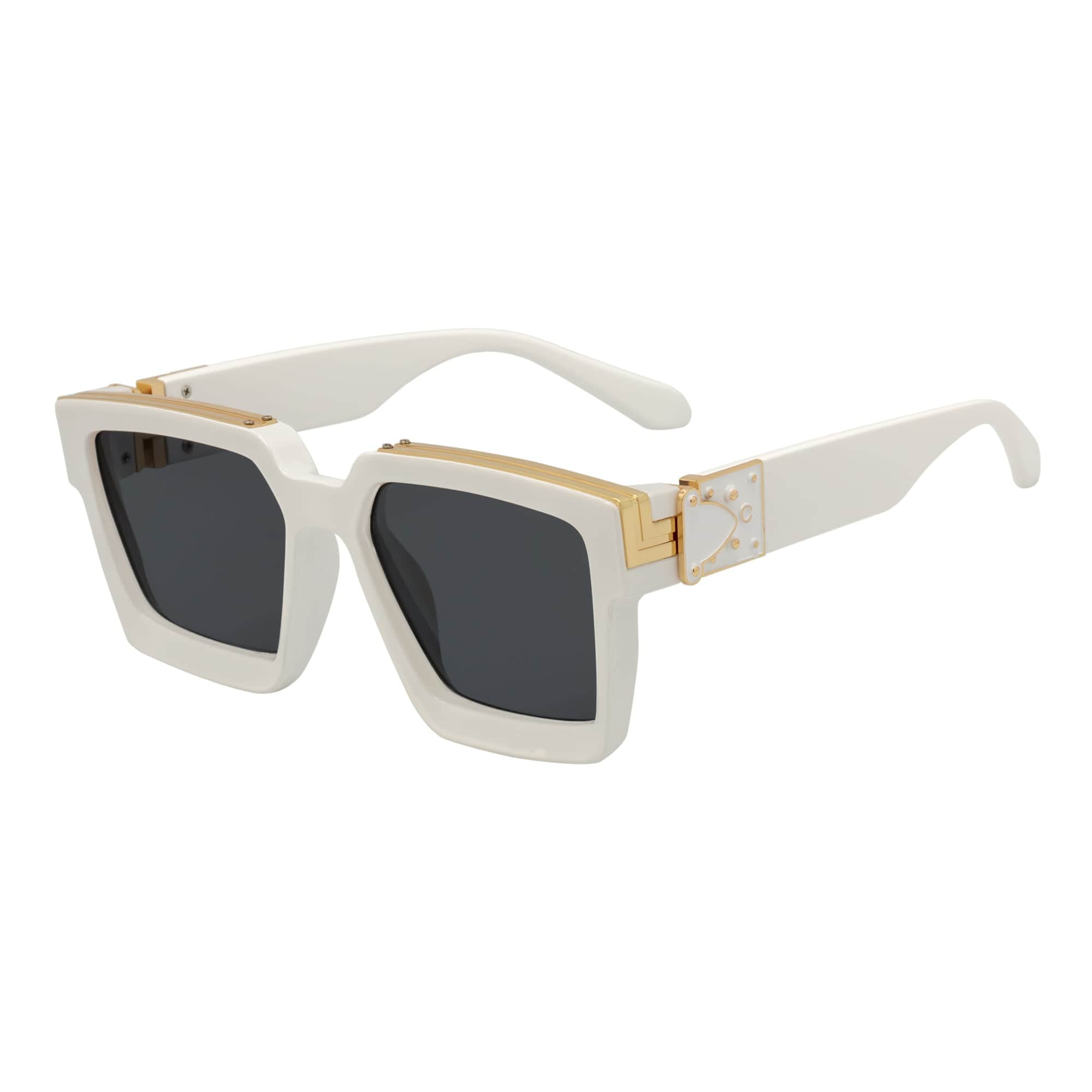 BILLIONAIRE - Large Square High Fashion Square Sunglasses White - Gold Smoke