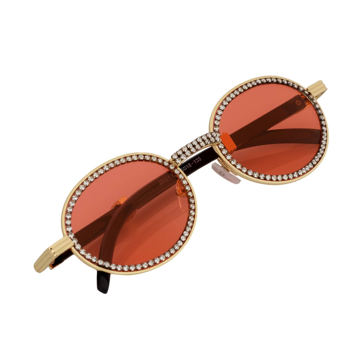 BLING ONE - Rhinestone Retro 90s Round Metal Oval Sunglasses Gold Red Tint