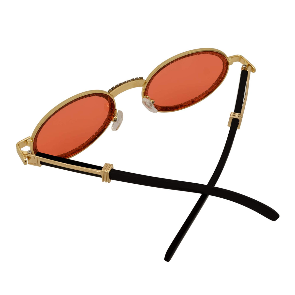 BLING ONE - Rhinestone Retro 90s Round Metal Oval Sunglasses Gold Red Tint - MorspecsM1031-3