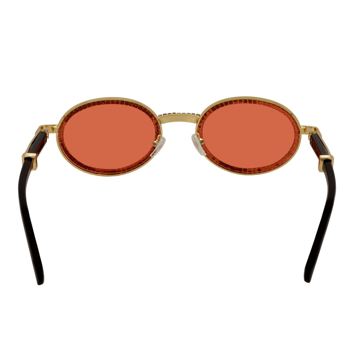 BLING ONE - Rhinestone Retro 90s Round Metal Oval Sunglasses Gold Red Tint - MorspecsM1031-3