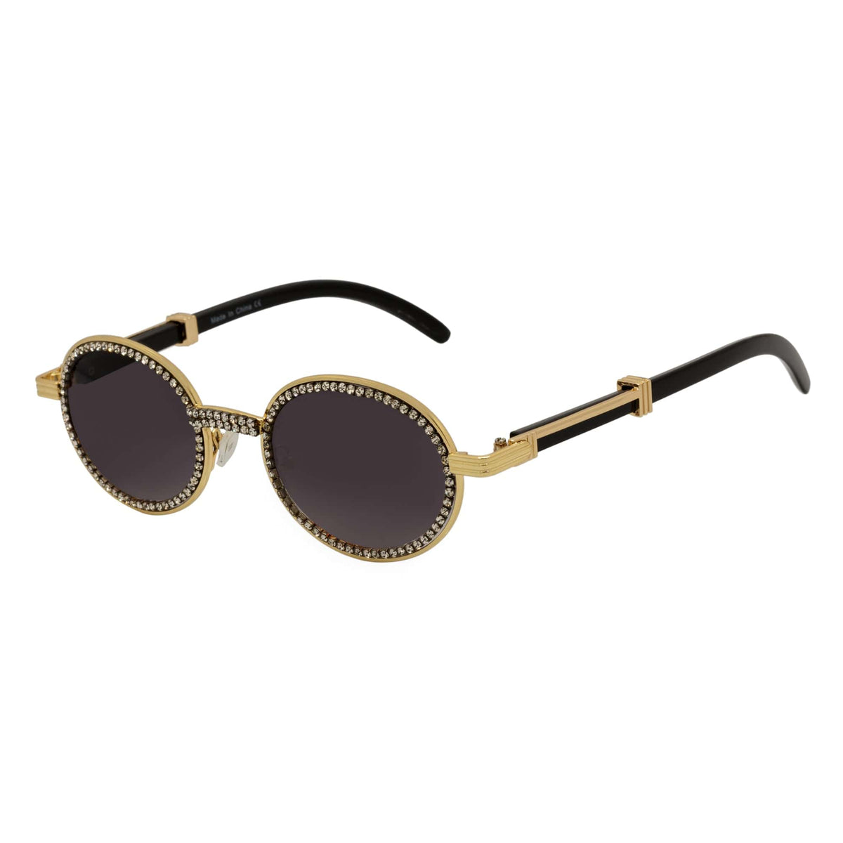 BLING ONE - Rhinestone Retro 90s Fashion Round Metal Oval Sunglasses Gold Smoke - MorspecsM1031-2