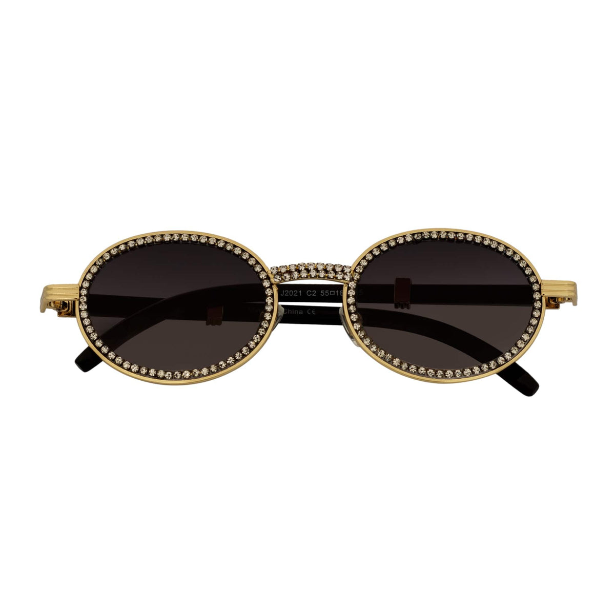 BLING ONE - Rhinestone Retro 90s Fashion Round Metal Oval Sunglasses Gold Smoke