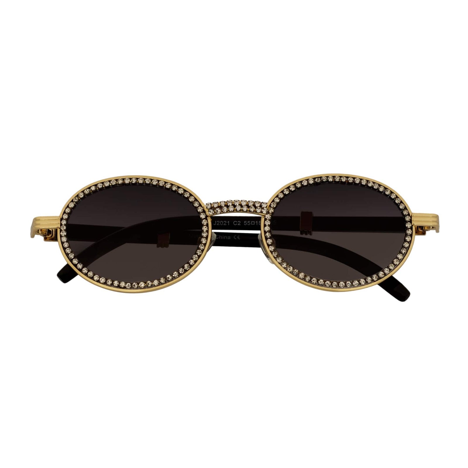 BLING ONE - Rhinestone Retro 90s Fashion Round Metal Oval Sunglasses Gold Smoke