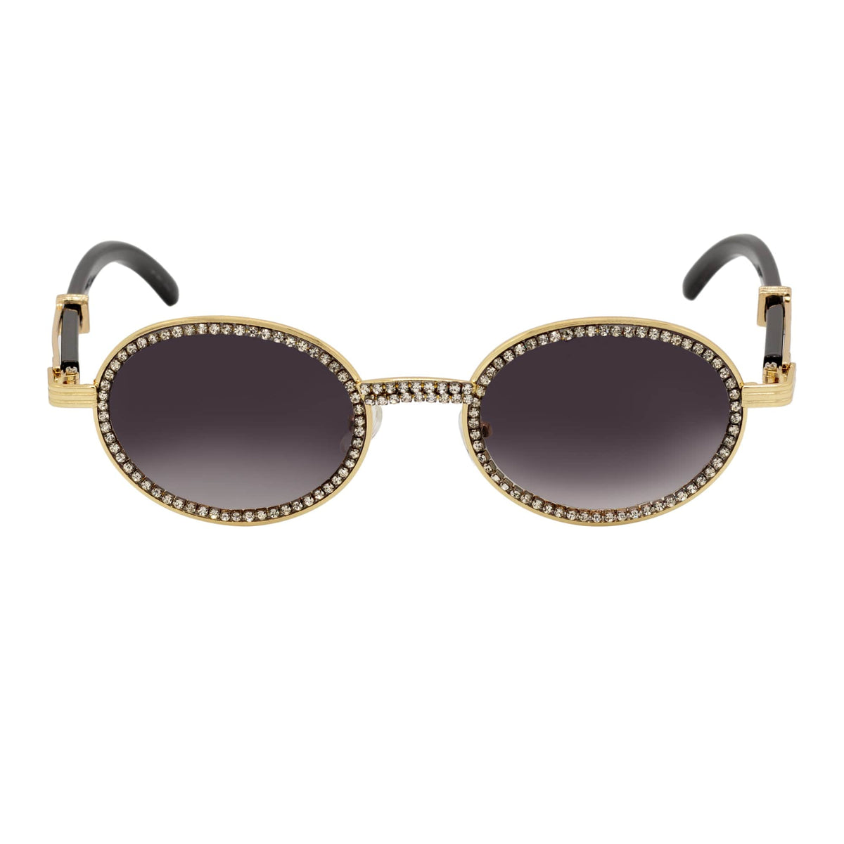 BLING ONE - Rhinestone Retro 90s Fashion Round Metal Oval Sunglasses Gold Smoke